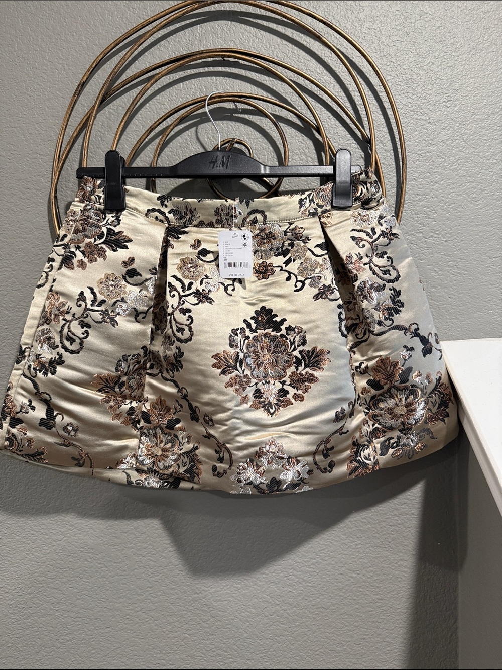 Free People Cream and Brown Floral Jacquard Shoulder Bag
